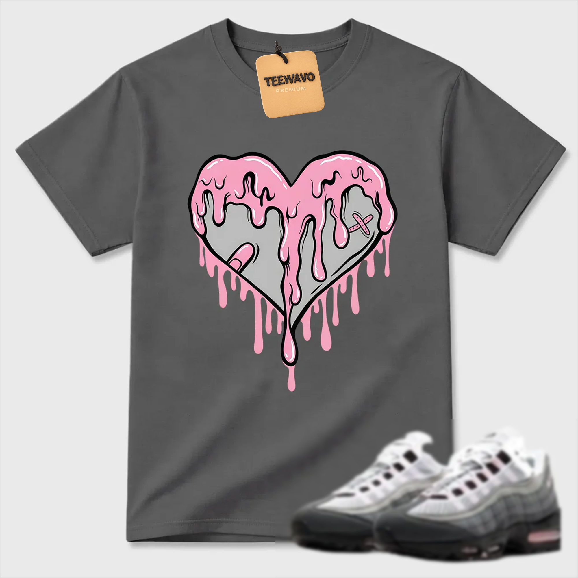 DRIPPING HEART Shirt To Match Air Max 95 Pink Foam Black White OG Big Bubble