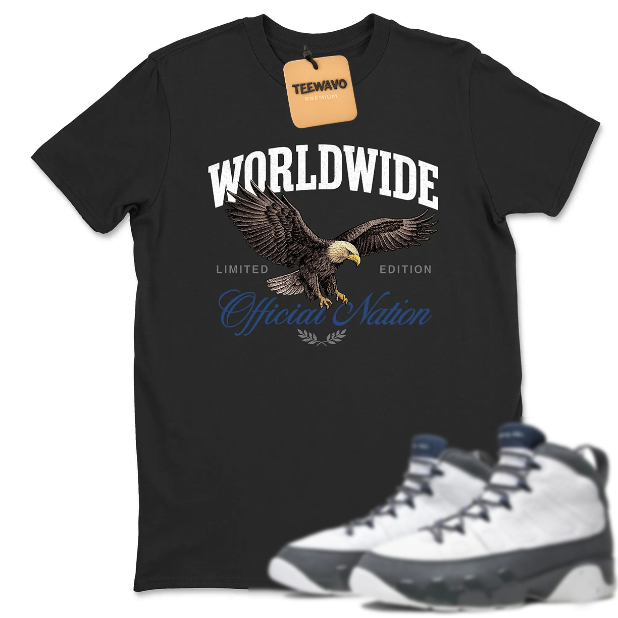 Worldwide Official Nation  Sneaker Tees - AJD 9 Flint Grey