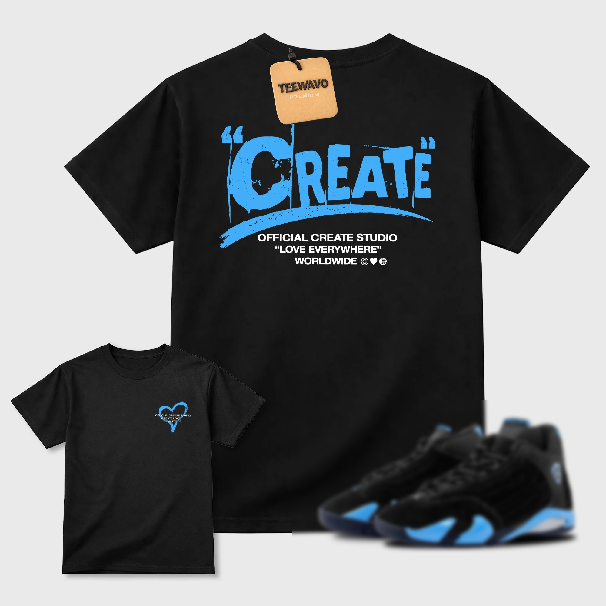 Create Love Sneaker Tees - AJD 14 University Blue