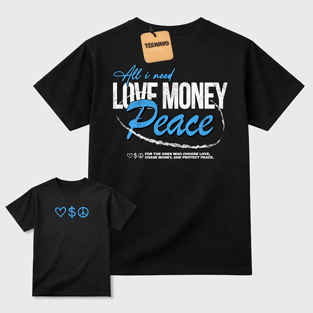 Love Money Peace Sneaker Tees - AJ 14 University Blue