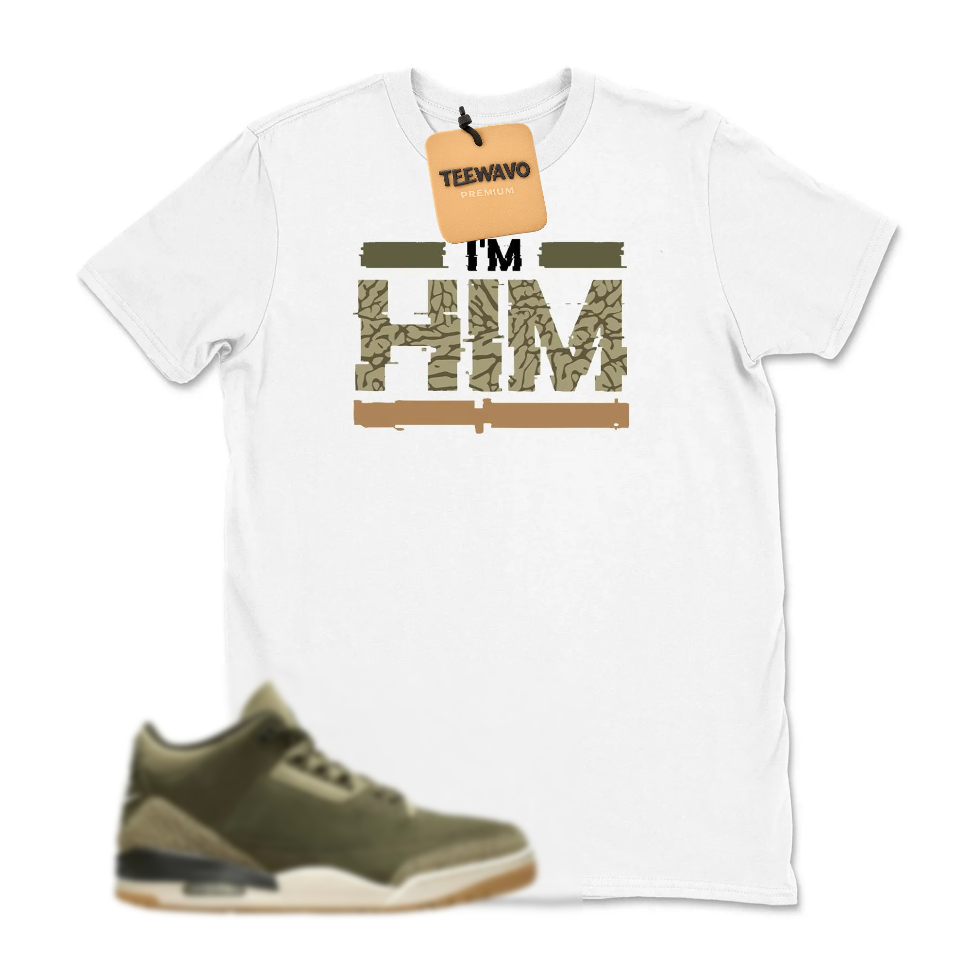 I'm HIM Sneaker Tee - Joardan 3 Family Affair Medium Olive Matching Sneaker Tee Shirtt