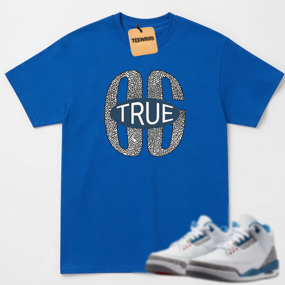 True Original Shirt to Match AJ 3 True Blue, AJ 3 True Blue White Fire Red Cement Grey Match Tee