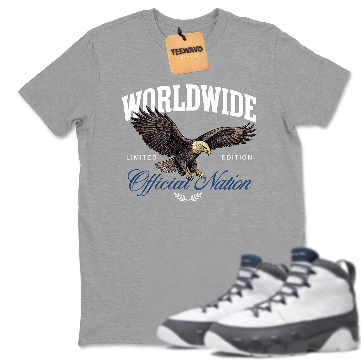 Worldwide Official Nation  Sneaker Tees - AJD 9 Flint Grey