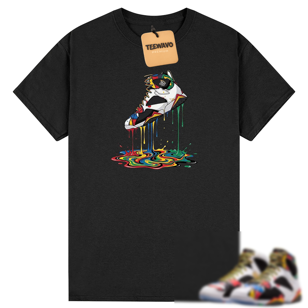 Rainbow Swirl Fluid Footwear Cartoon Print Casual T-Shirt