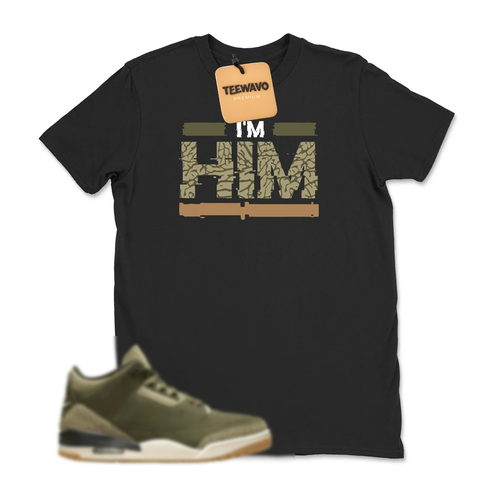 I'm HIM Sneaker Tee - Joardan 3 Family Affair Medium Olive Matching Sneaker Tee Shirtt