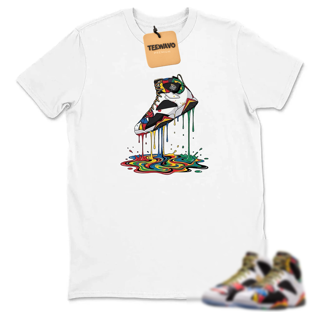 Rainbow Swirl Fluid Footwear Cartoon Print Casual T-Shirt