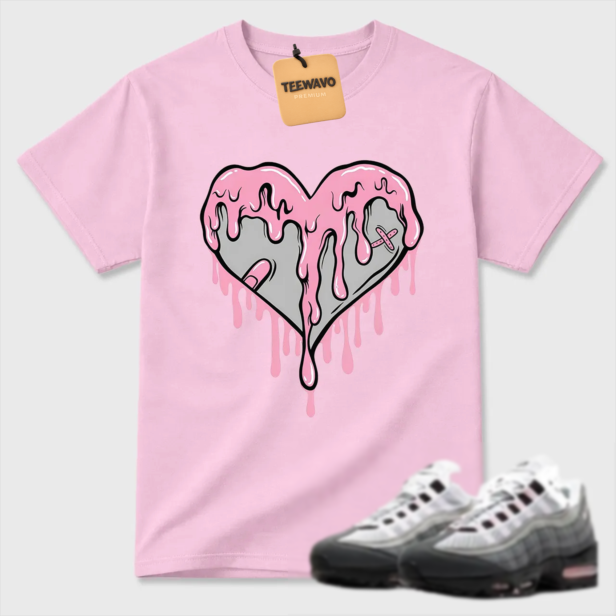 DRIPPING HEART Shirt To Match Air Max 95 Pink Foam Black White OG Big Bubble