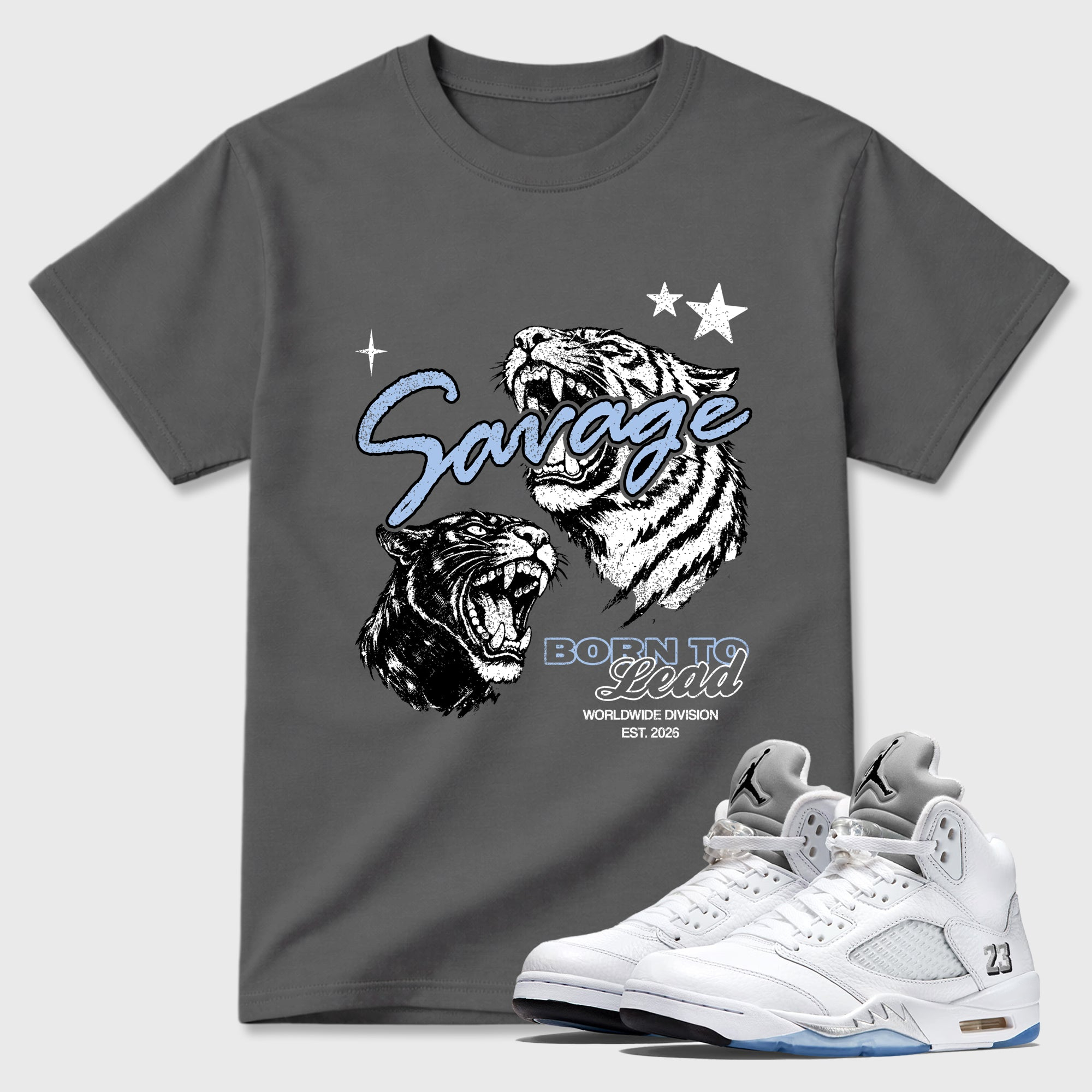 Vintage Savage  Sneaker Tees - Air Jordan 5 White Metallic