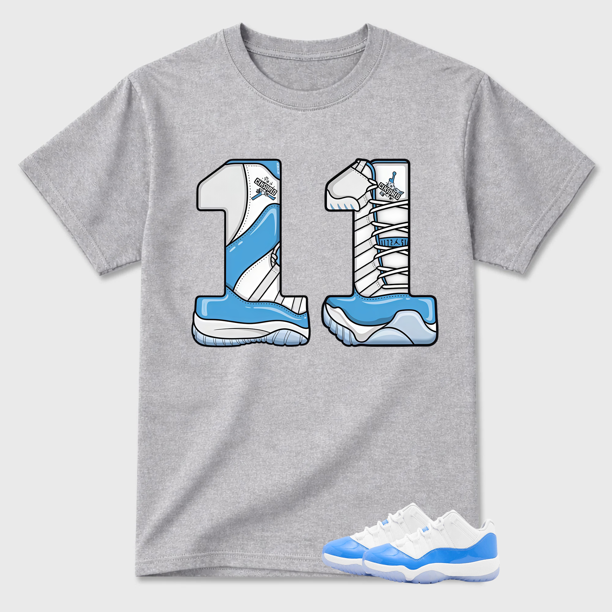 Number 11 T Shirt White to Match Jordan 11 Low University Blue
