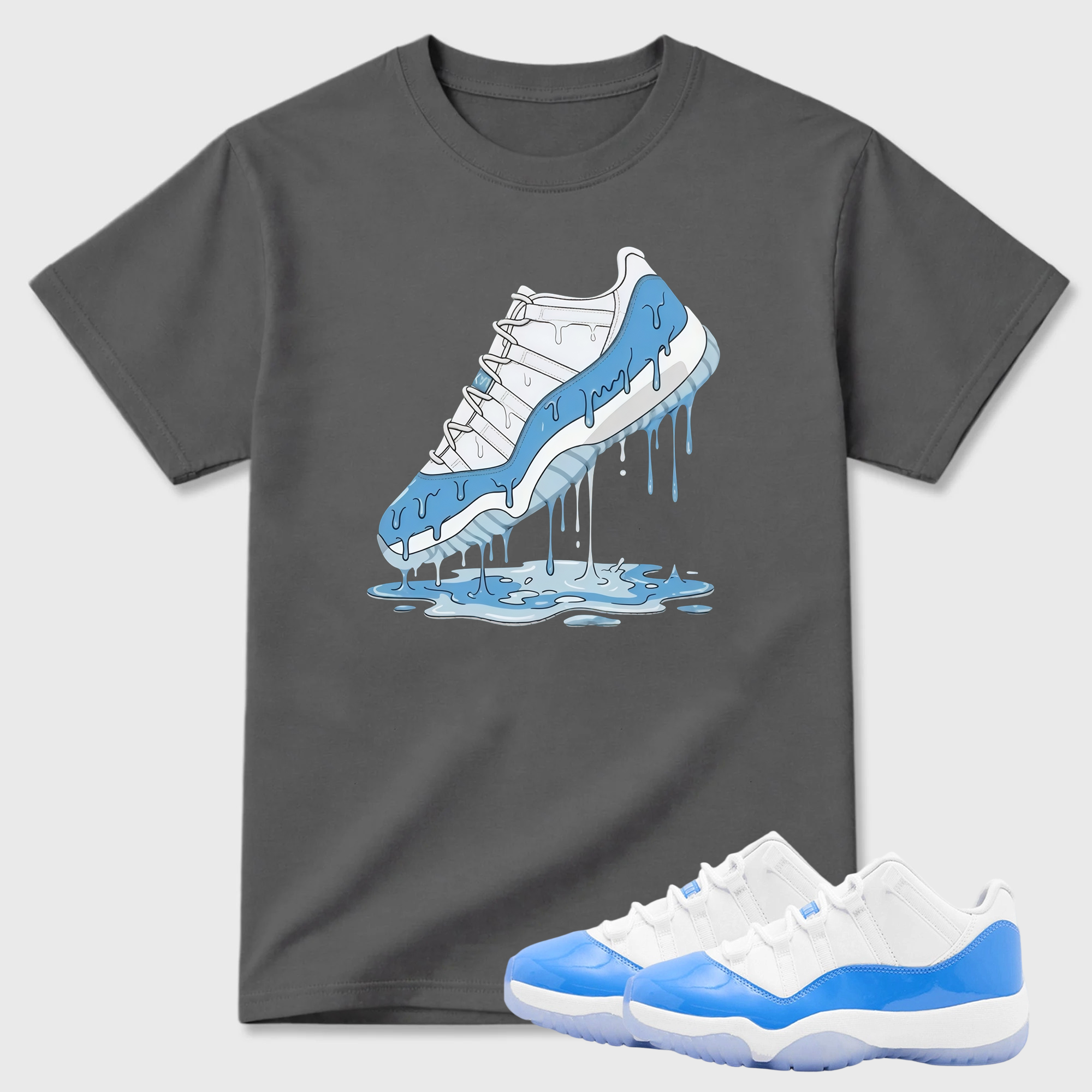 Dripping Shoe T Shirt White to Match Jordan 11 Low University Blue
