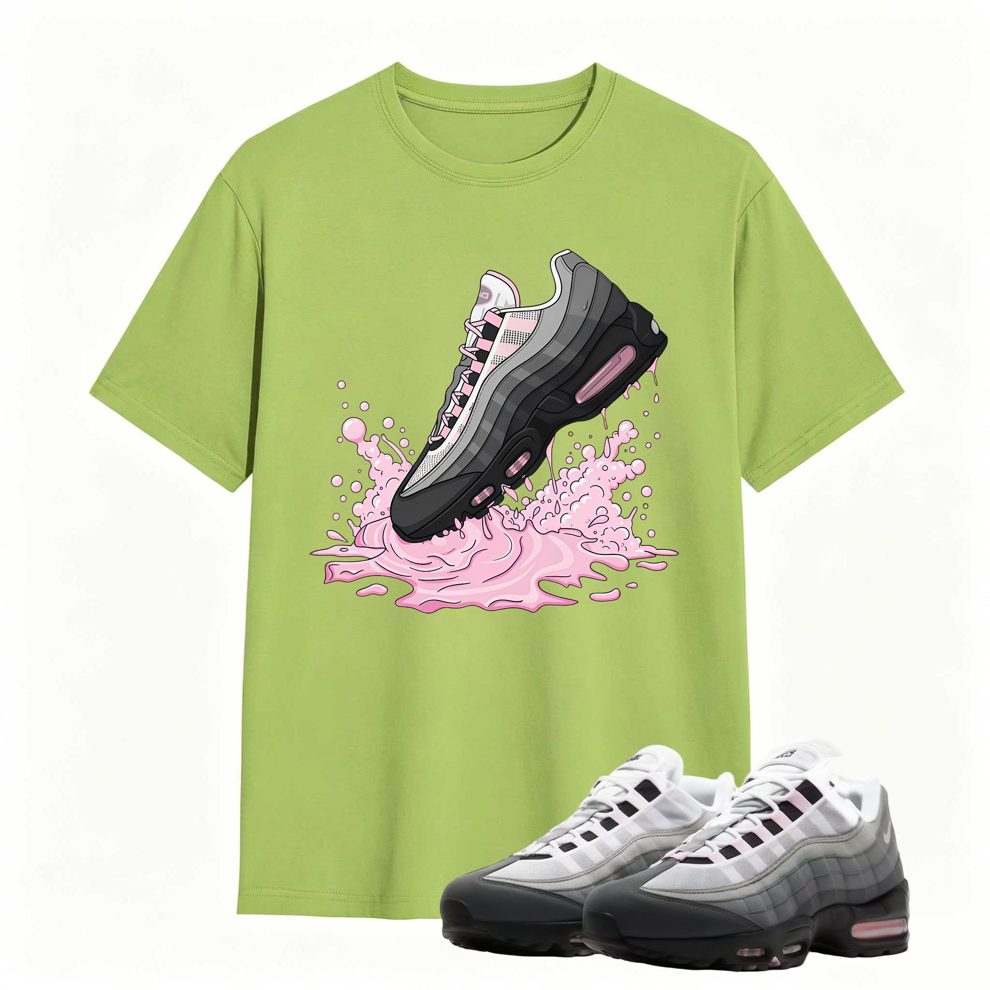 Air Max 95 Pink Foam Black White OG Big Bubble T Shirt Match Dripping Shoe