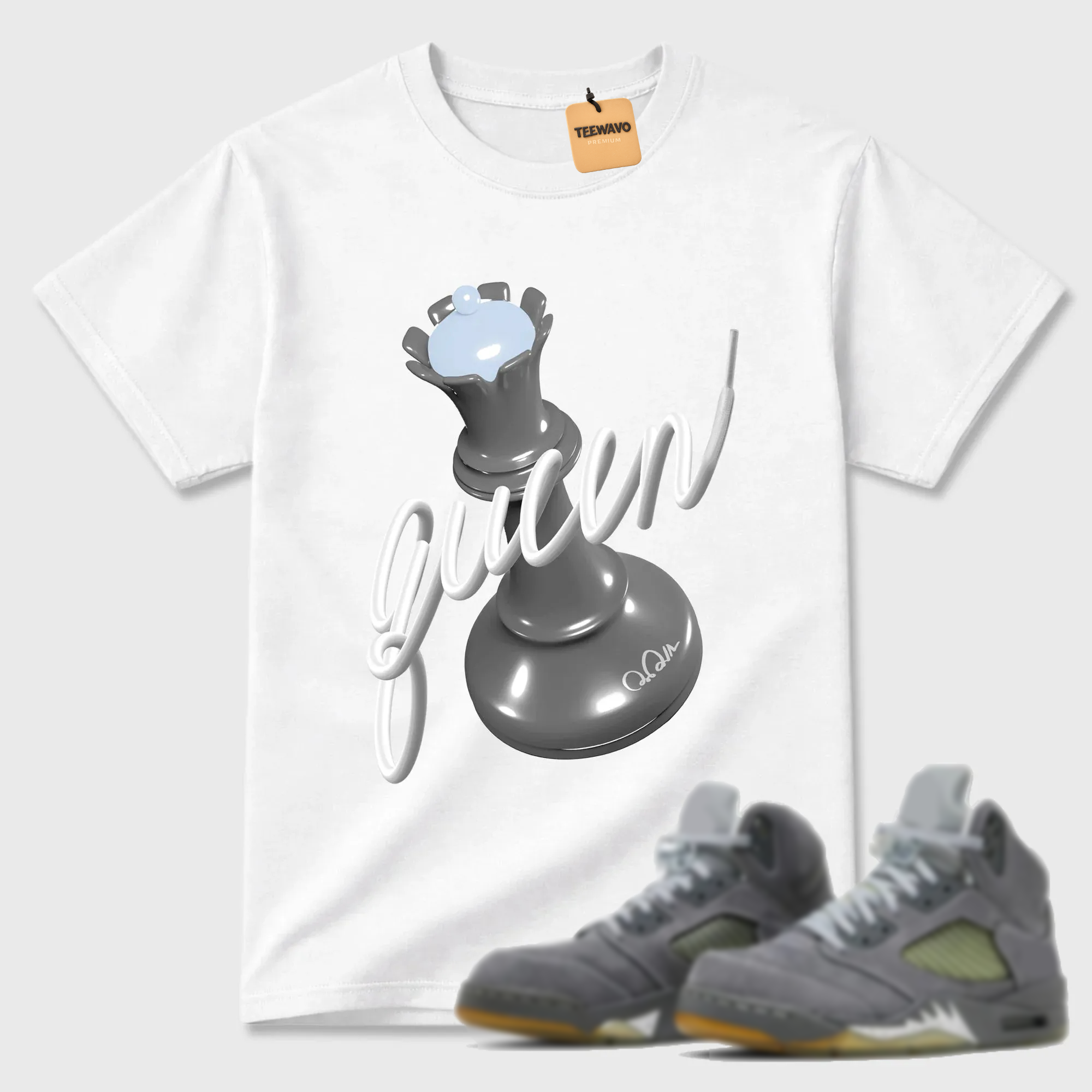 3D Queen TEEWAVO Sneaker Tees - AJD 5 Wolf Grey