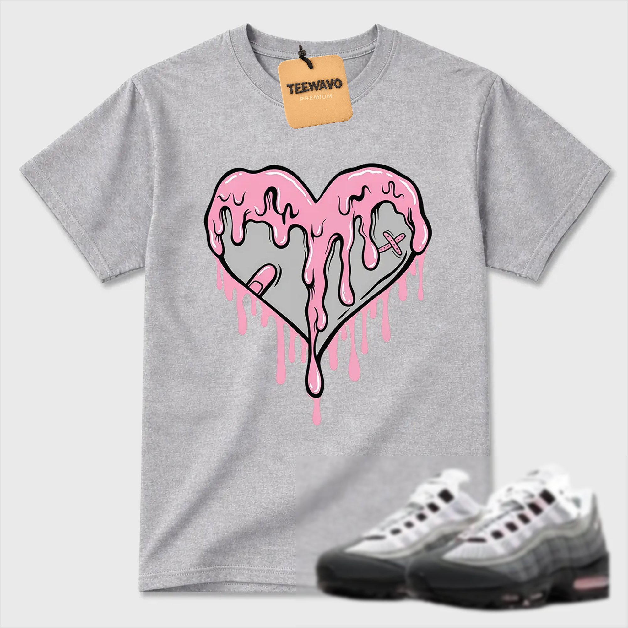 DRIPPING HEART Shirt To Match Air Max 95 Pink Foam Black White OG Big Bubble