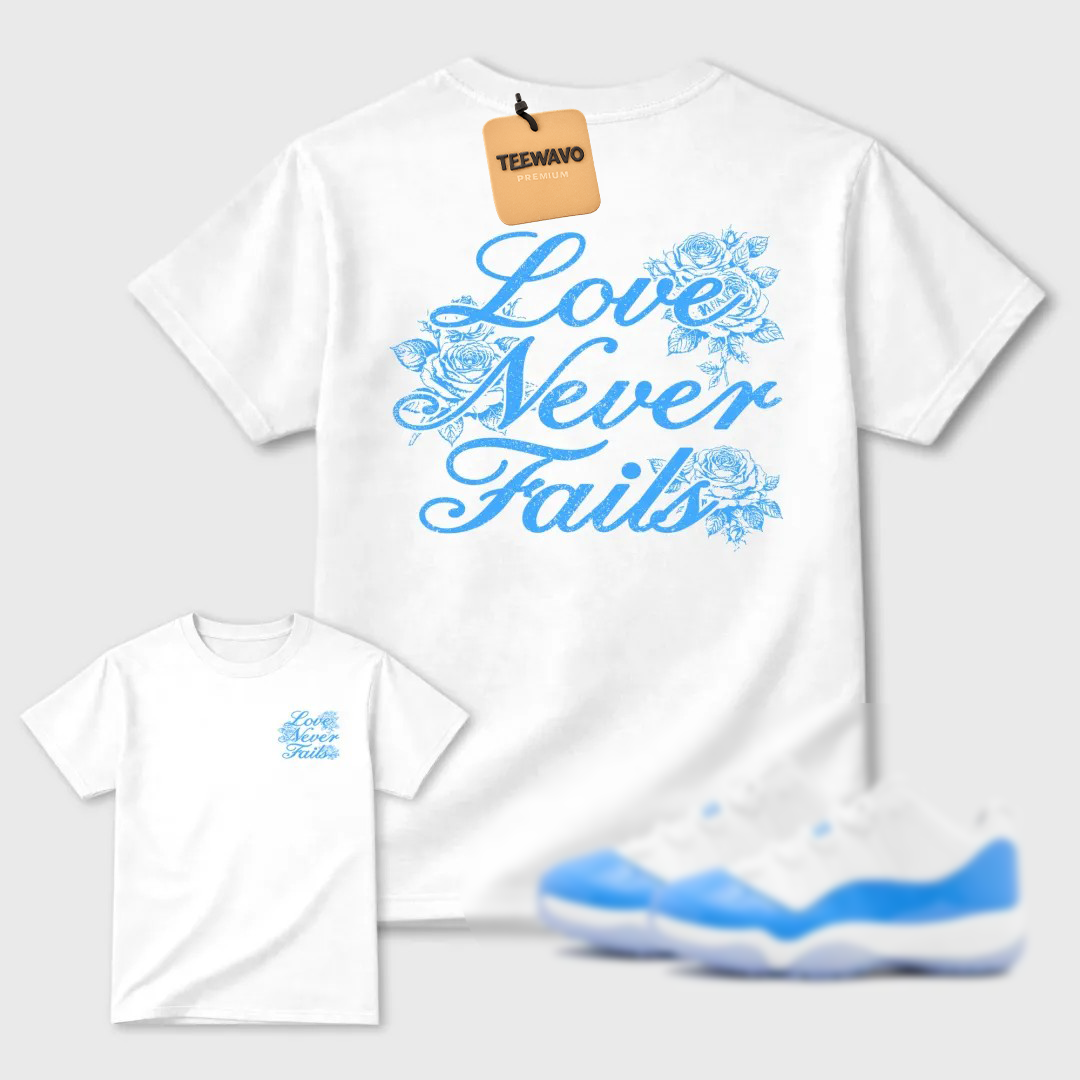 Love Never Fails Sneaker Tees - AJ 11 University Blue