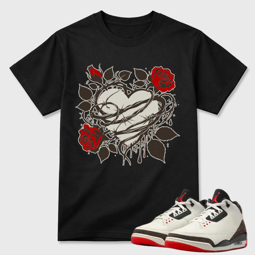 Blue Roses And Barbed Wire Heart Air Jordan 3 Matching Tee