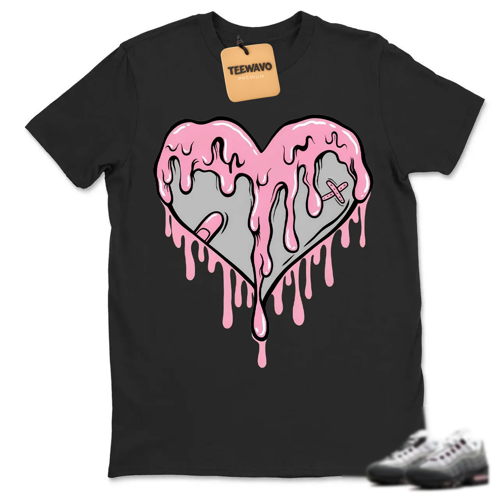 DRIPPING HEART Shirt To Match Air Max 95 Pink Foam Black White OG Big Bubble