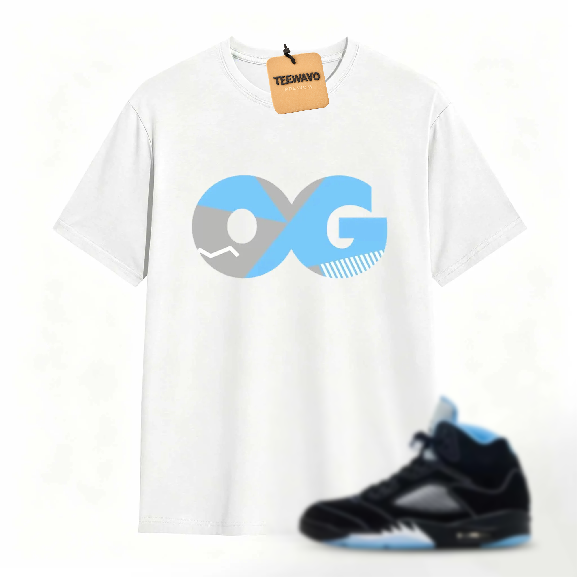 Original Shirt to Match AJ 5 Black University Blue White Unc 2026 OG Sneaker, AJ 5 Black University Blue White Match Tee