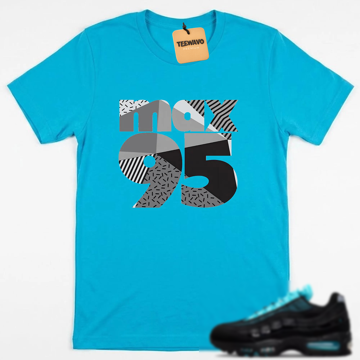 Teal Grey Geometric Number Graphic Black Casual Tee
