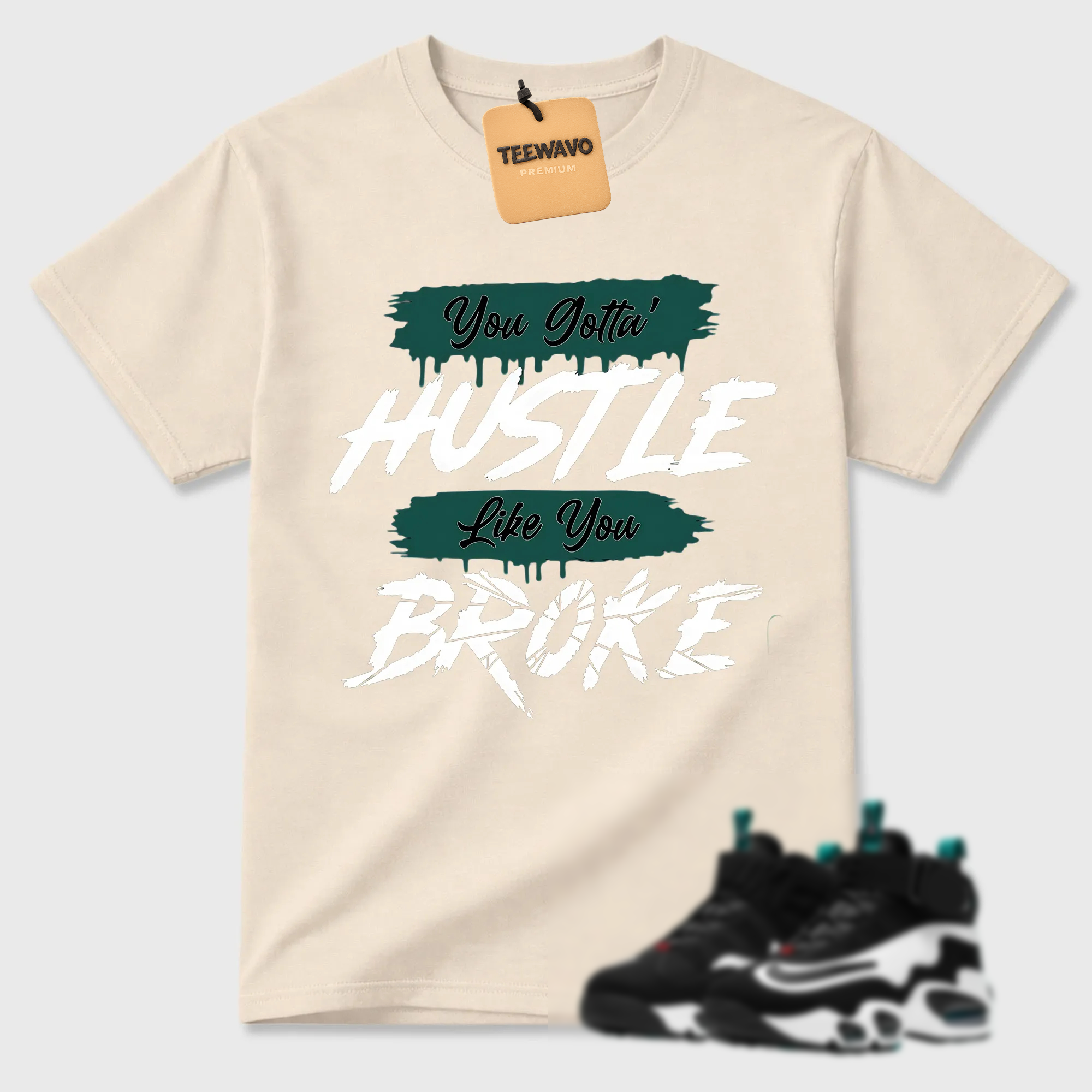 HUSTLE BROKE!  Shirt To Match Griffey Max 1 White and Fresh Water