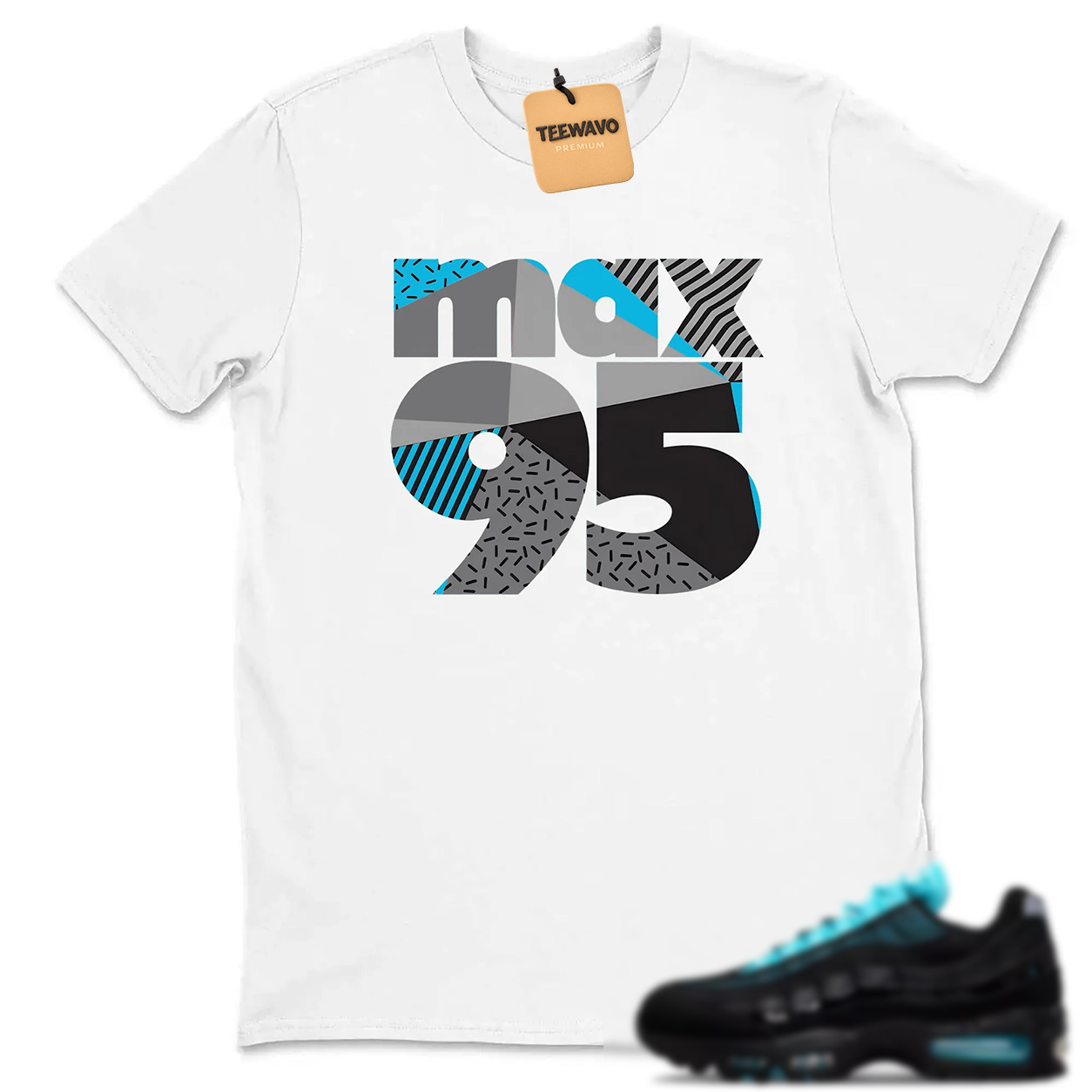 Teal Grey Geometric Number Graphic Black Casual Tee