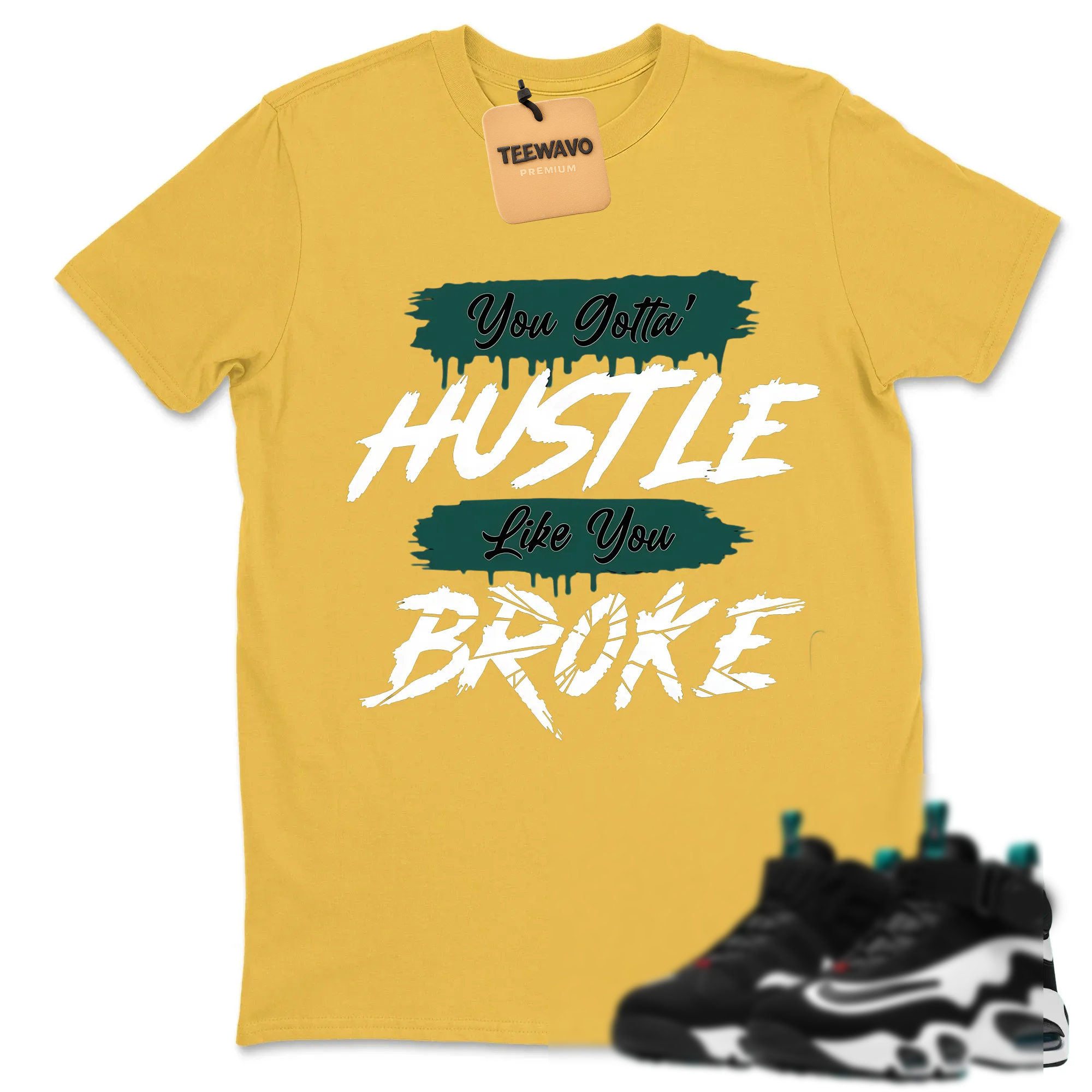 HUSTLE BROKE!  Shirt To Match Griffey Max 1 White and Fresh Water