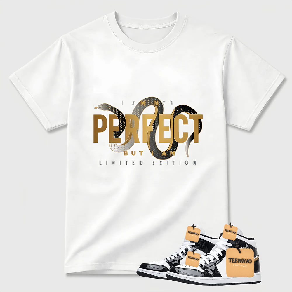 Joardan 1 Metallic gold Patent Black White Match T-shirt