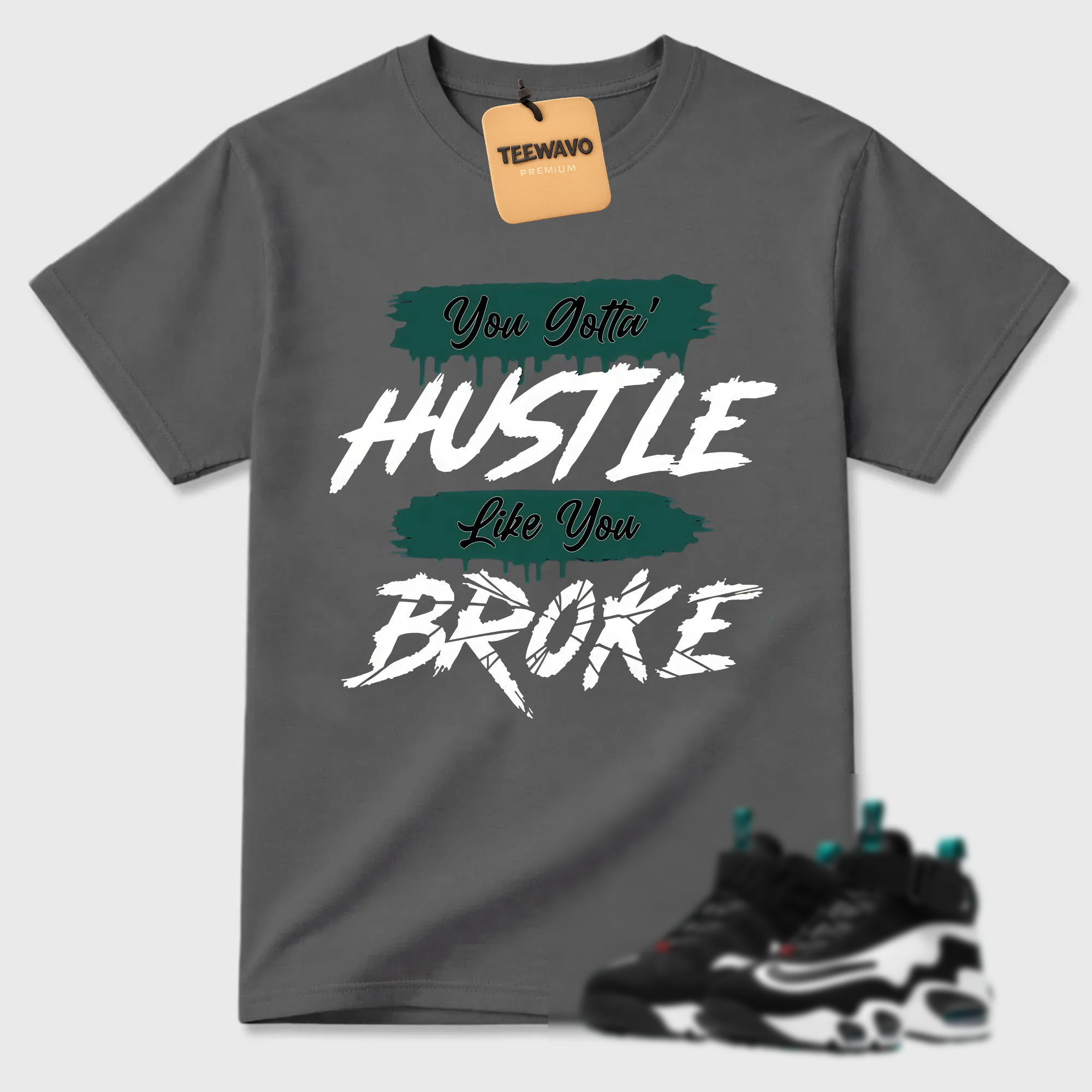 HUSTLE BROKE!  Shirt To Match Griffey Max 1 White and Fresh Water
