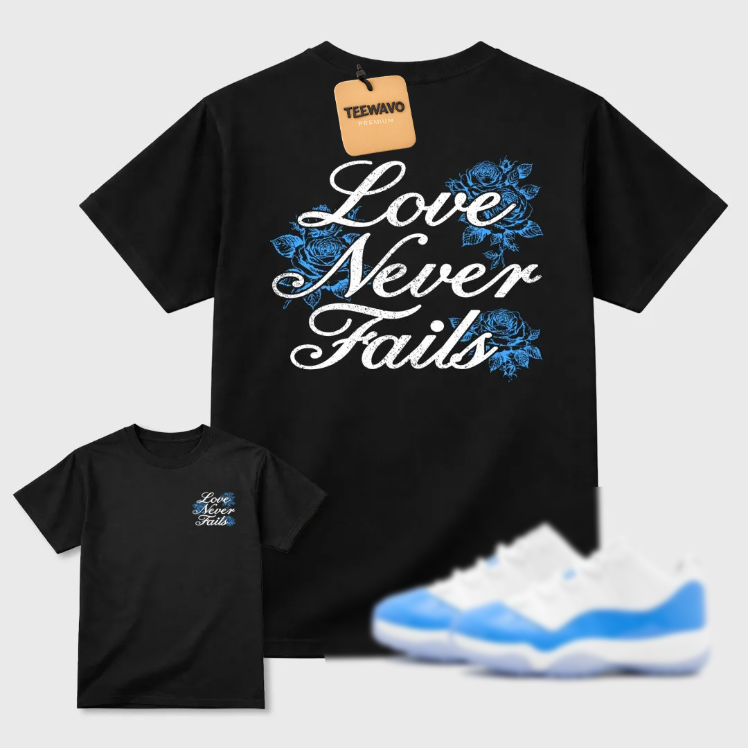 Love Never Fails Sneaker Tees - AJ 11 University Blue
