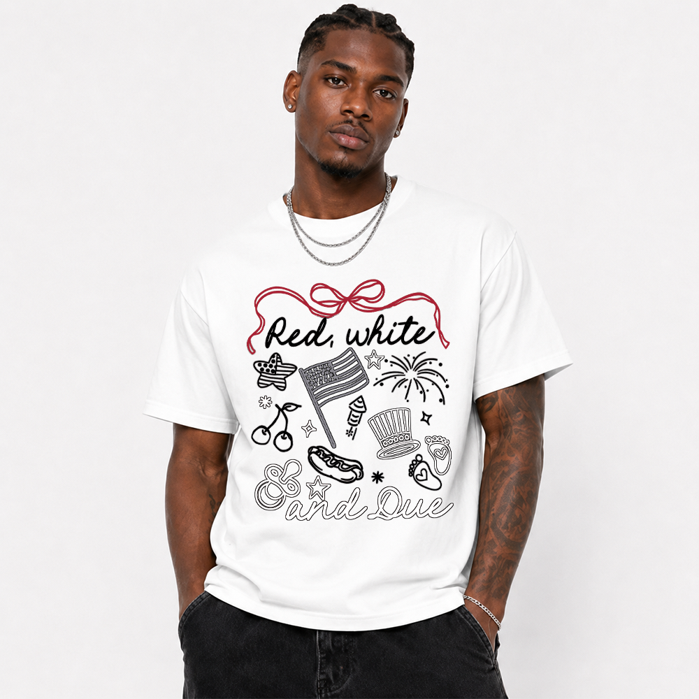 Red White And Due Patriotic Air Jordan 4 Doodle Tee