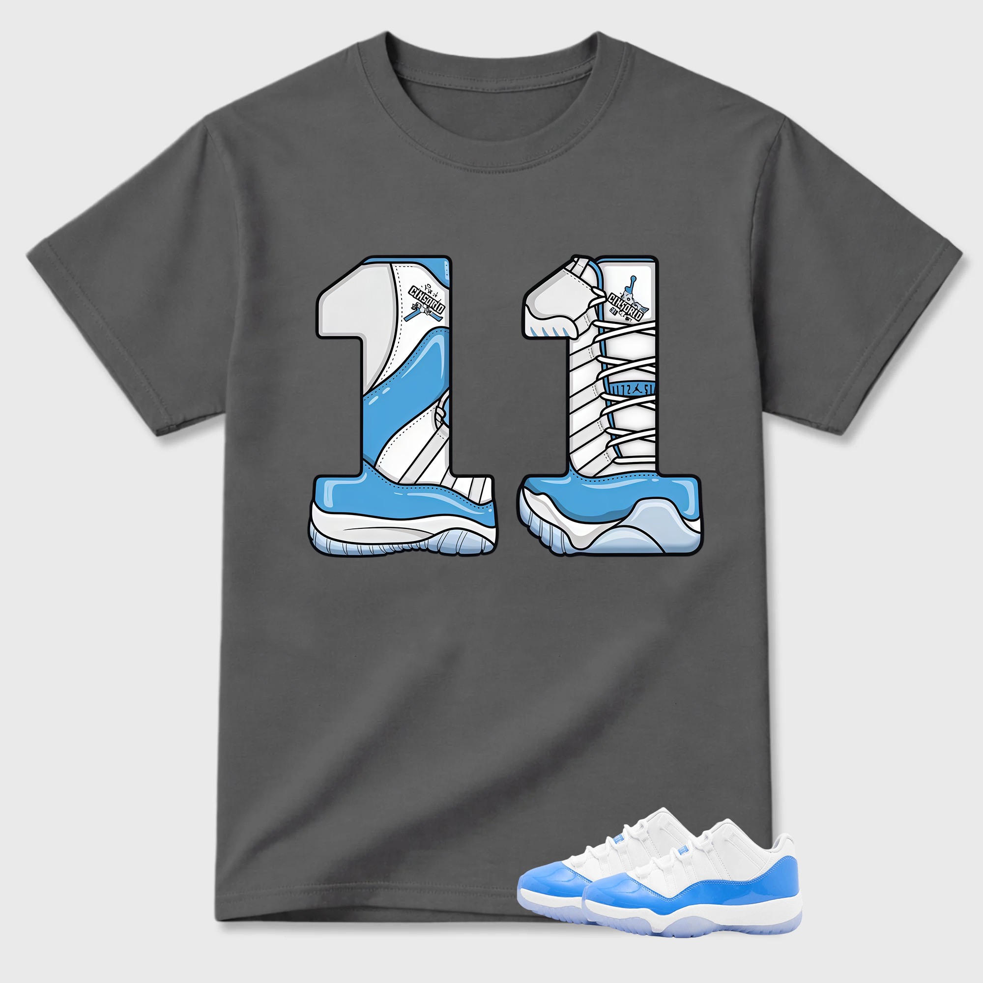 Number 11 T Shirt White to Match Jordan 11 Low University Blue