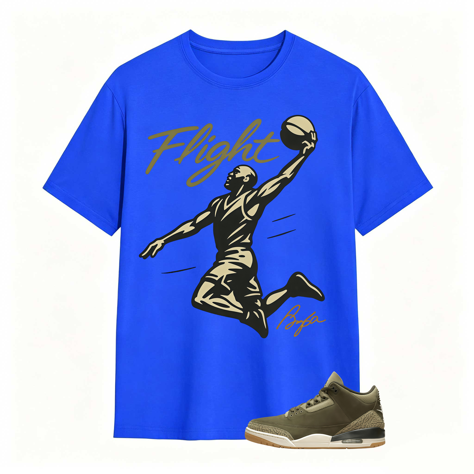 FLIGHT Shirt to Match Jordan 3 Family Affair Medium Olive, Jordan 3 Family Affair Olive Sneaker Mact