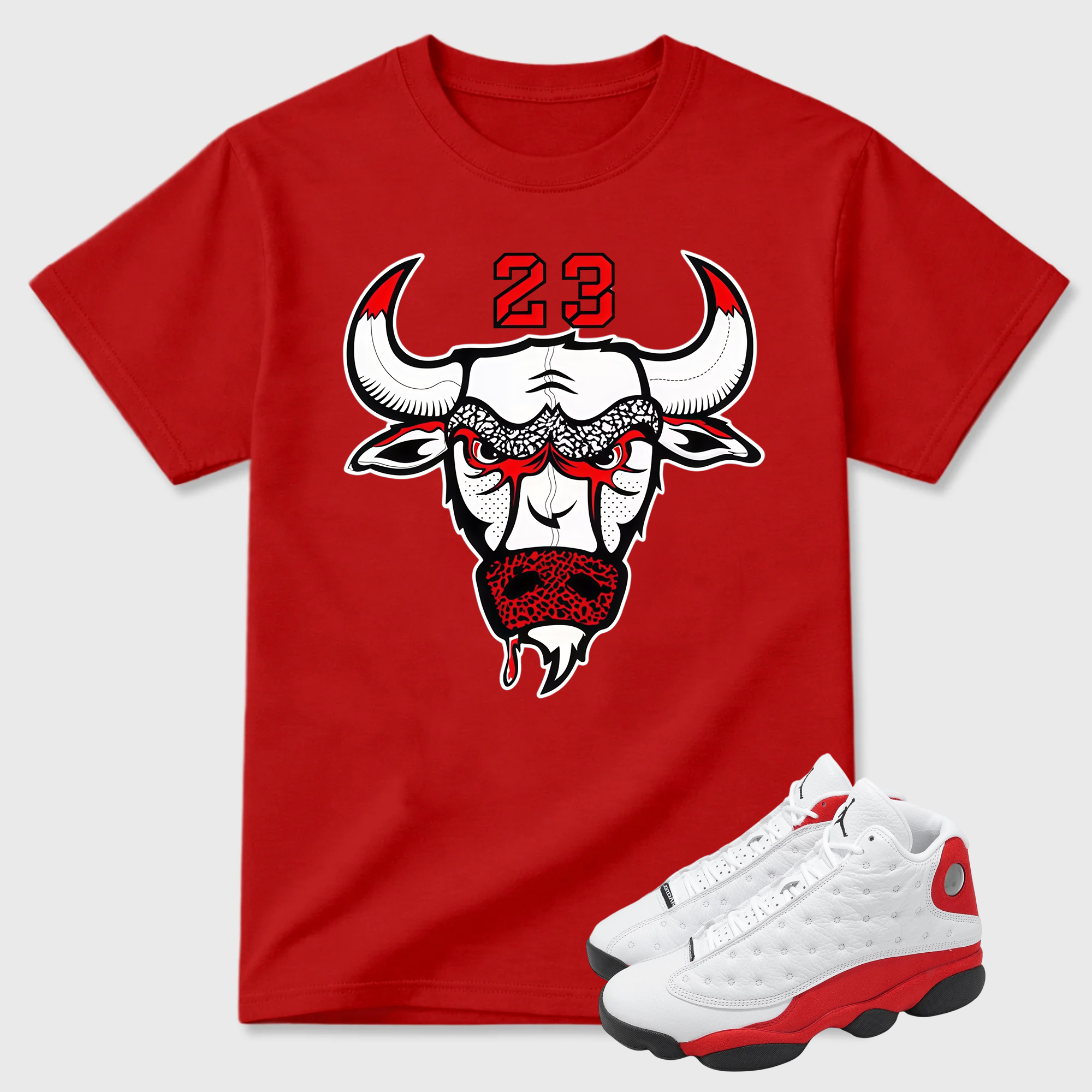 Shirt to Match Air Jordan 13 Chicago Sneakers Bull23 White Tee