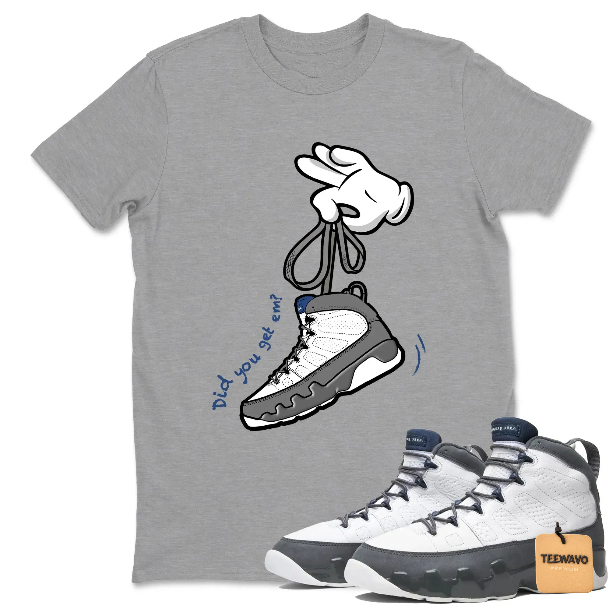 Cartoon Hands Sneaker Tees - Air Joordan 9 Flint Grey