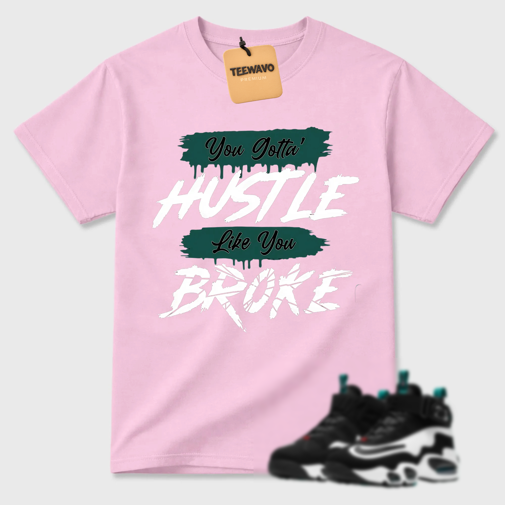 HUSTLE BROKE!  Shirt To Match Griffey Max 1 White and Fresh Water