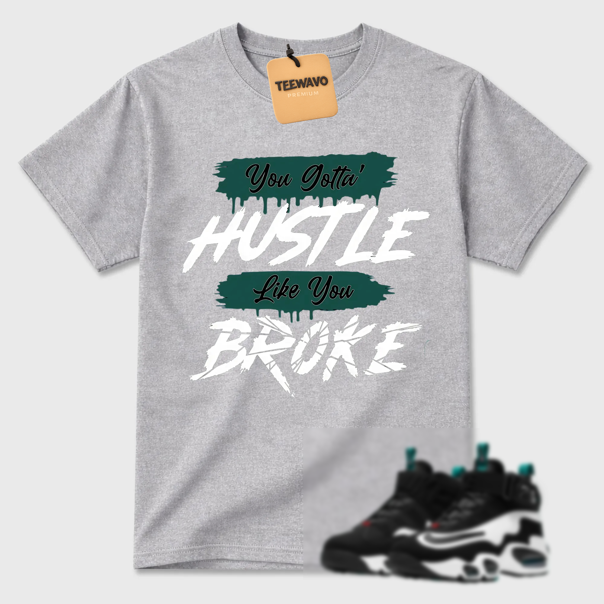 HUSTLE BROKE!  Shirt To Match Griffey Max 1 White and Fresh Water
