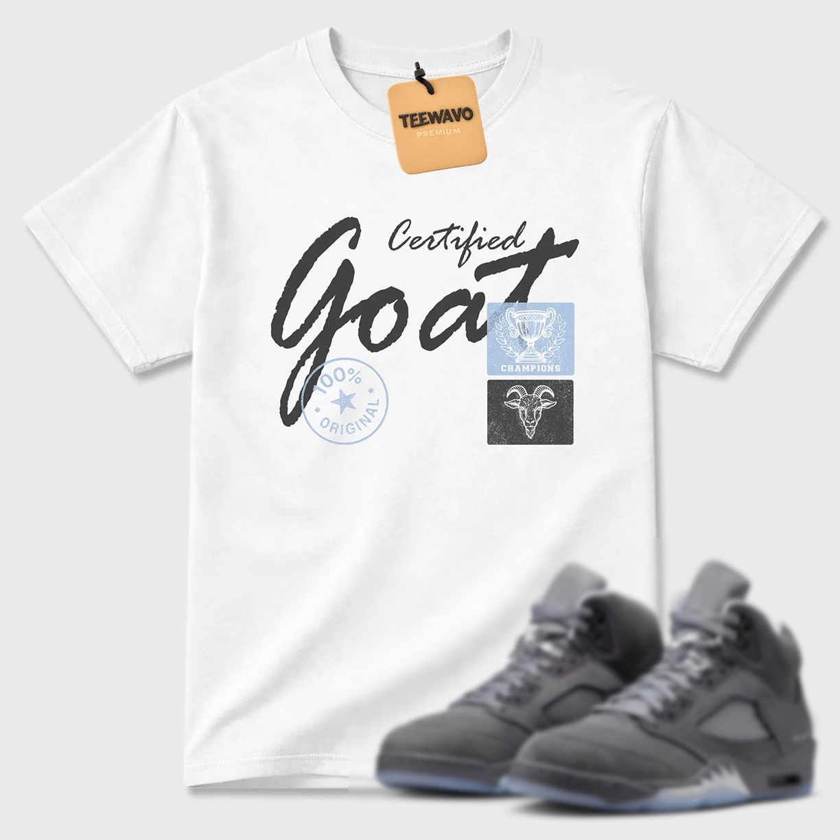 Certified Goat TEEWAVO Sneaker Tees - AJD 5 Wolf Grey