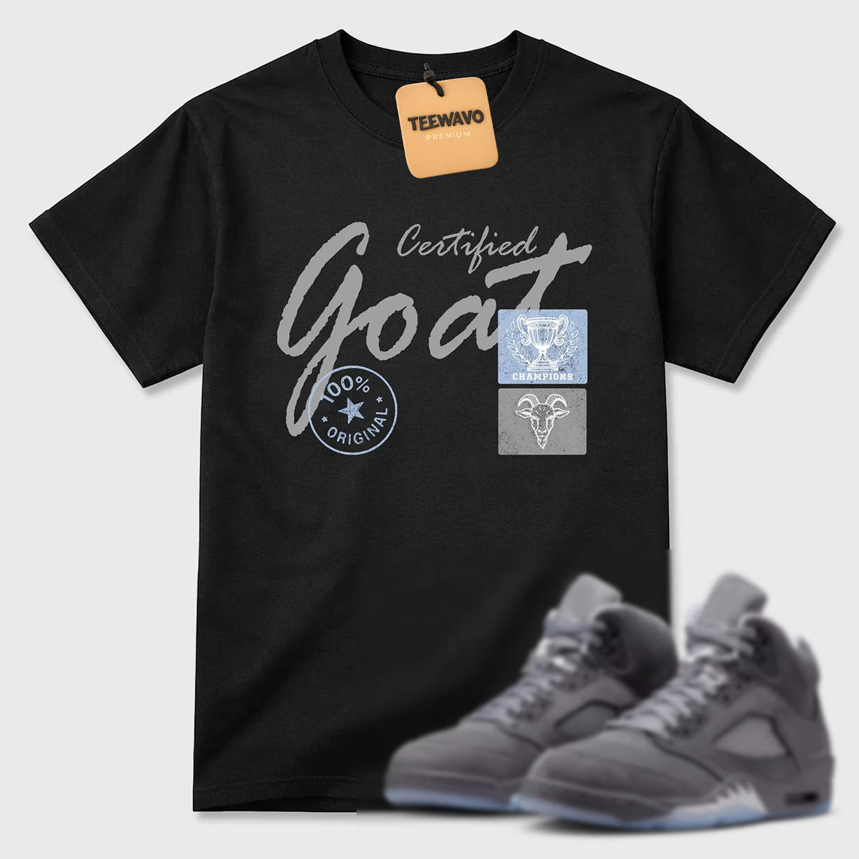 Certified Goat TEEWAVO Sneaker Tees - AJD 5 Wolf Grey
