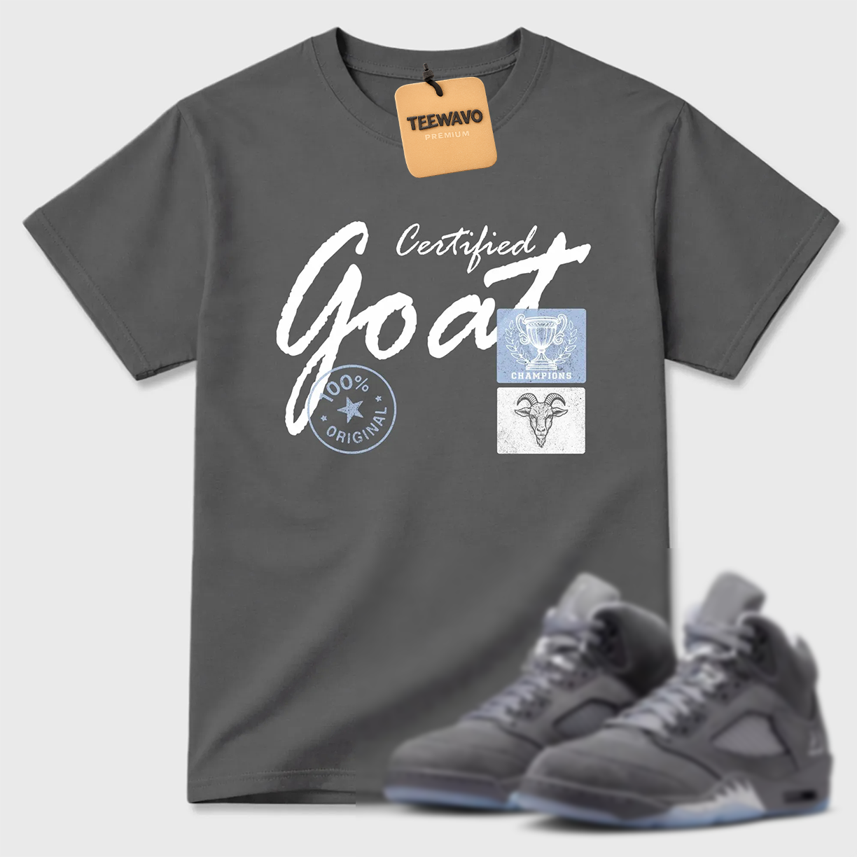 Certified Goat TEEWAVO Sneaker Tees - AJD 5 Wolf Grey