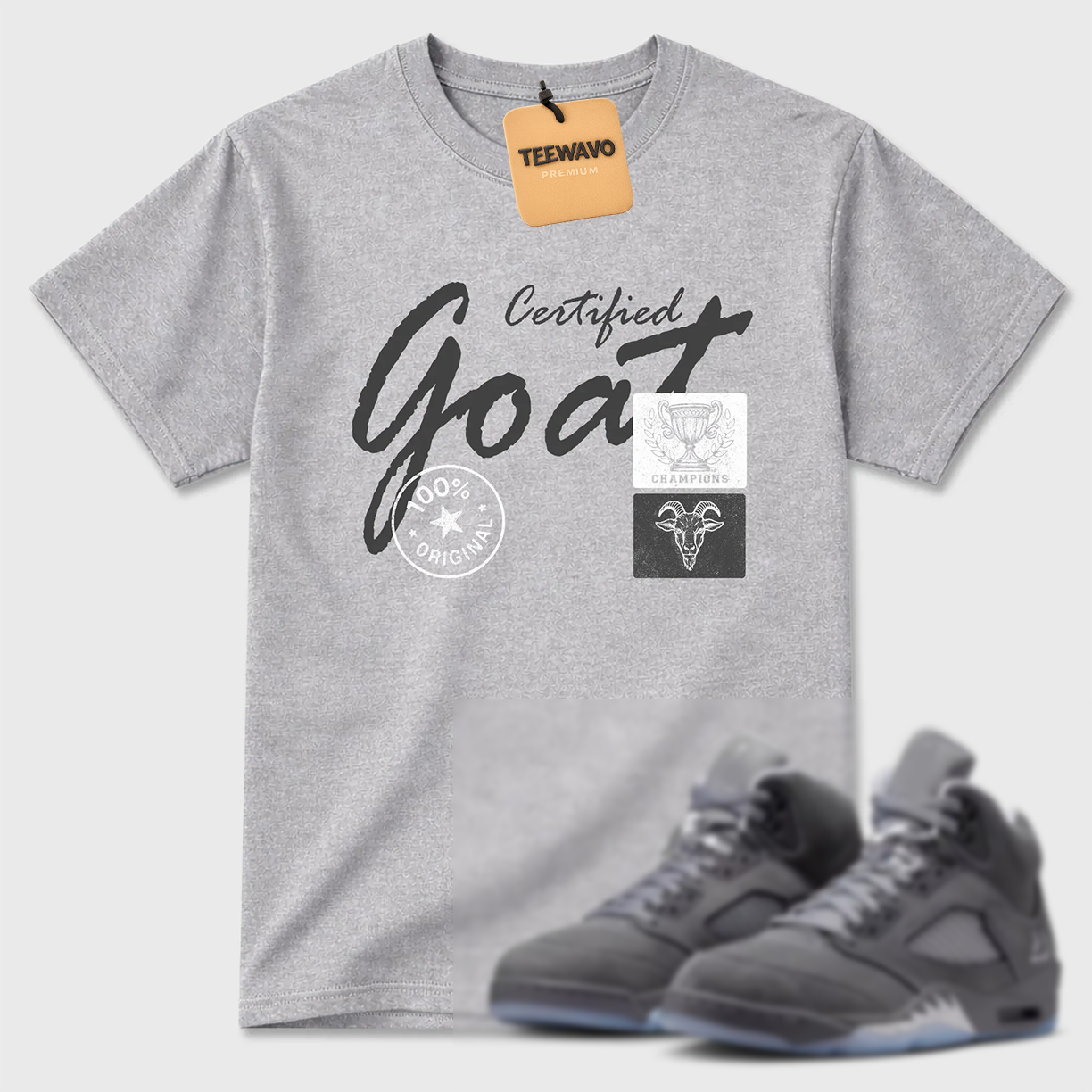 Certified Goat TEEWAVO Sneaker Tees - AJD 5 Wolf Grey