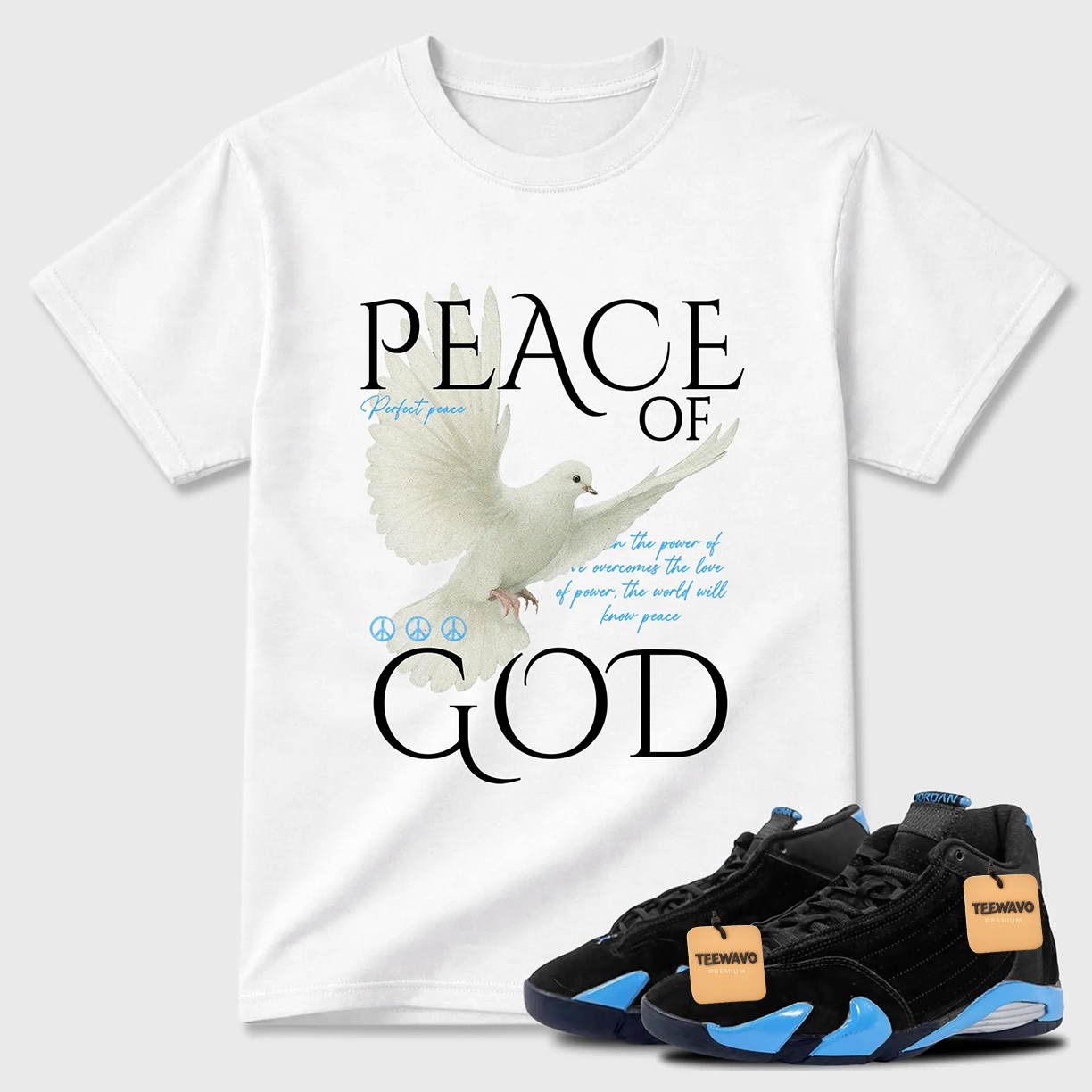 Peace of God Sneaker Tees - Air Jordan 14 University Blue