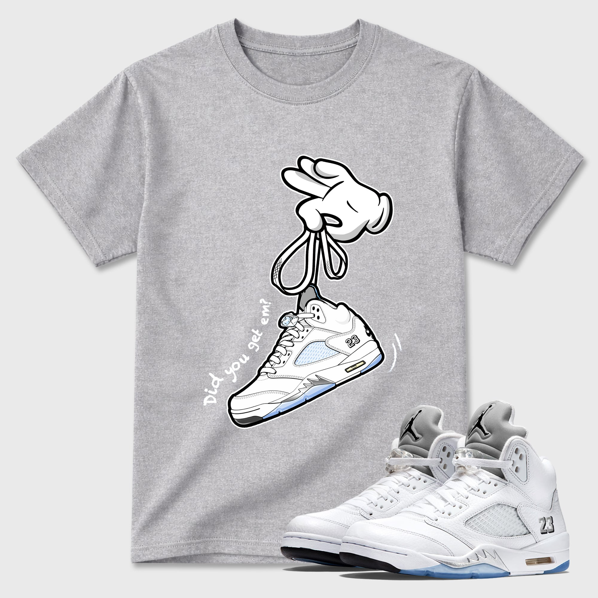 Cartoon Hands  Sneaker Tees - Air Jordan 5 White Metallic