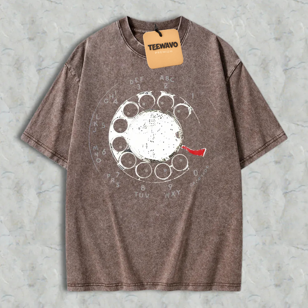 Vintage Rotary Phone Dial Graphic Washed T-shirt