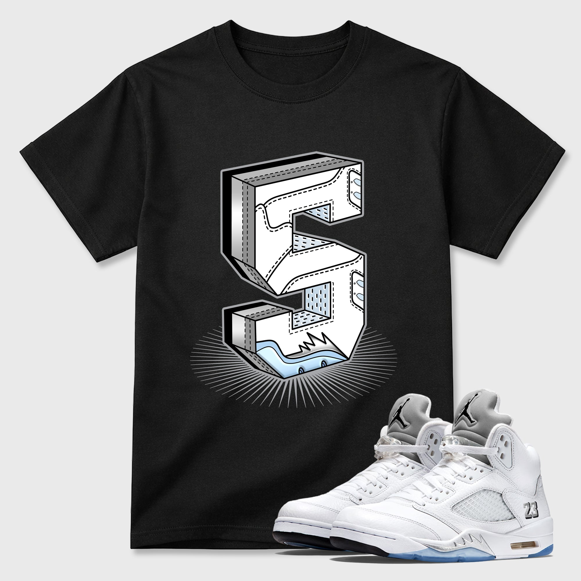 Number Statue Sneaker Tees - Air Jordan 5 White Metallic