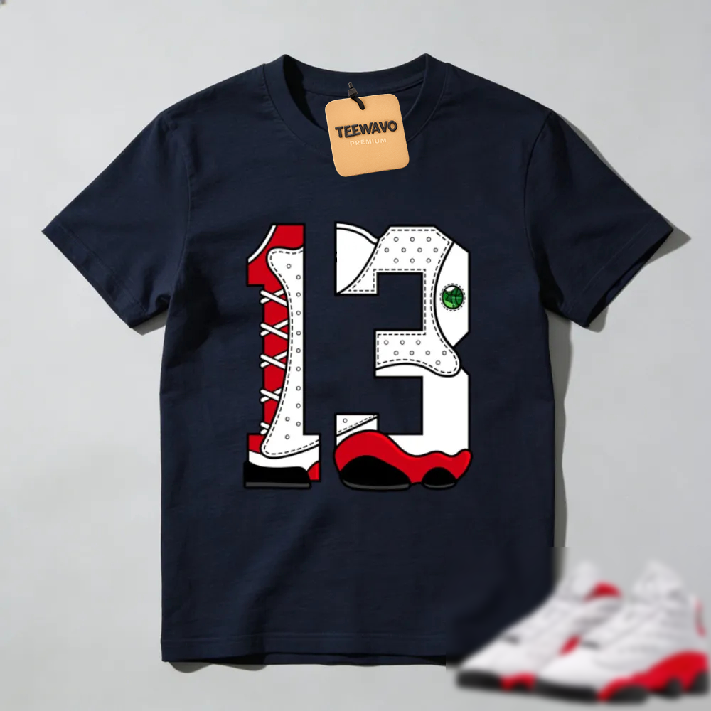 Number Statue TEEWAVO Sneaker Tees - AJD 13 University Red
