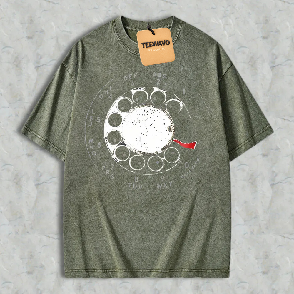 Vintage Rotary Phone Dial Graphic Washed T-shirt