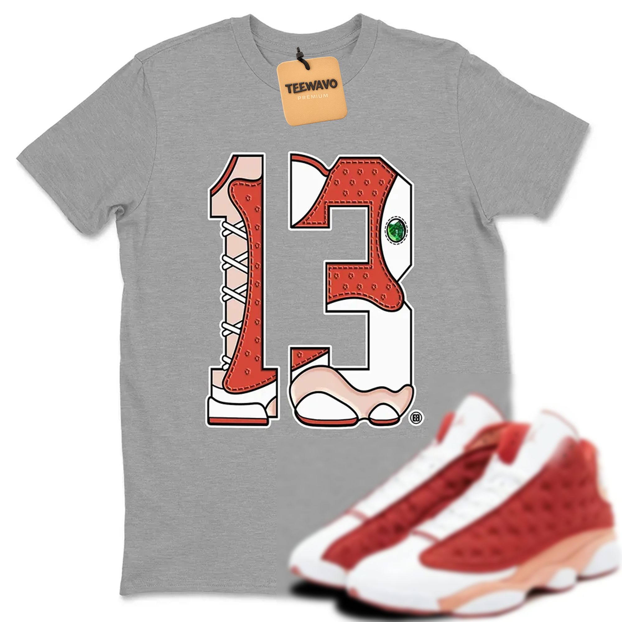 Number 13 TEEWAVO  Sneaker Tees - Air Jorden 13 Dune Red