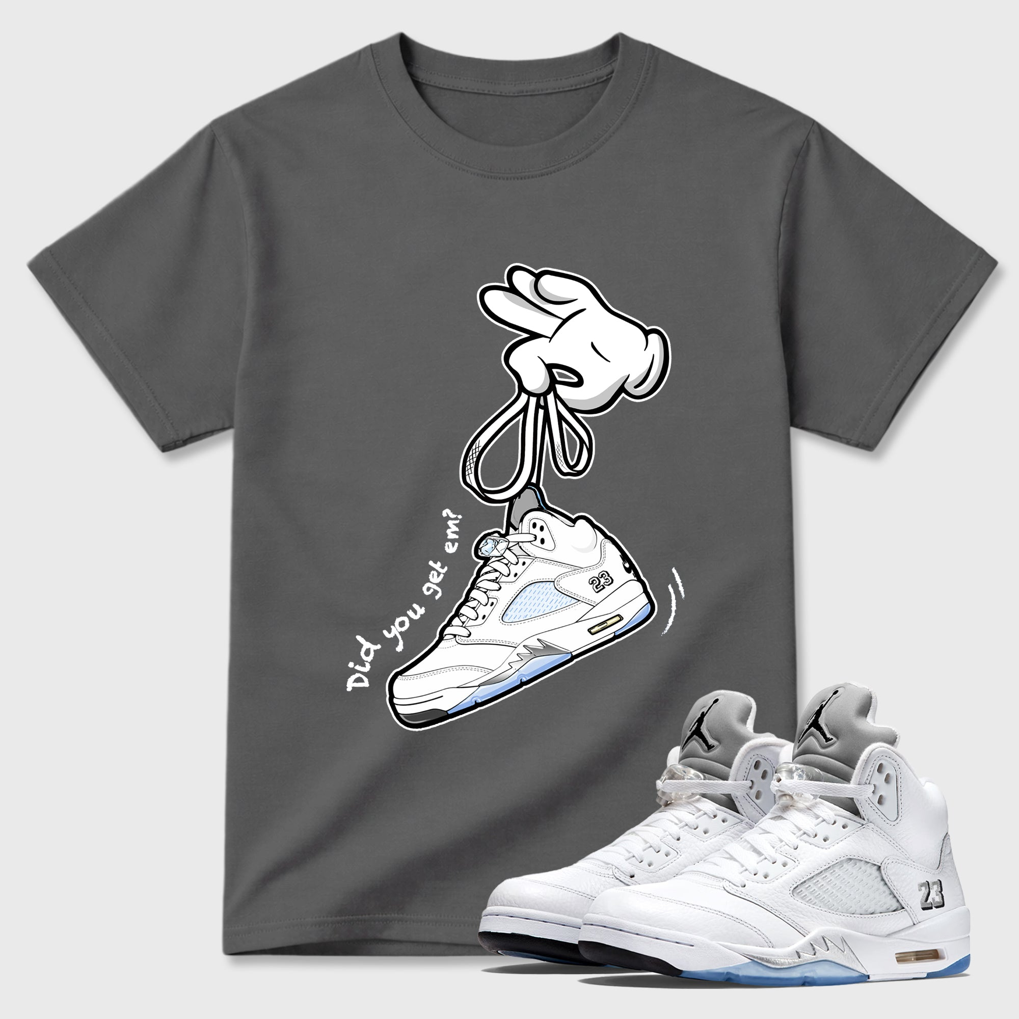 Cartoon Hands  Sneaker Tees - Air Jordan 5 White Metallic