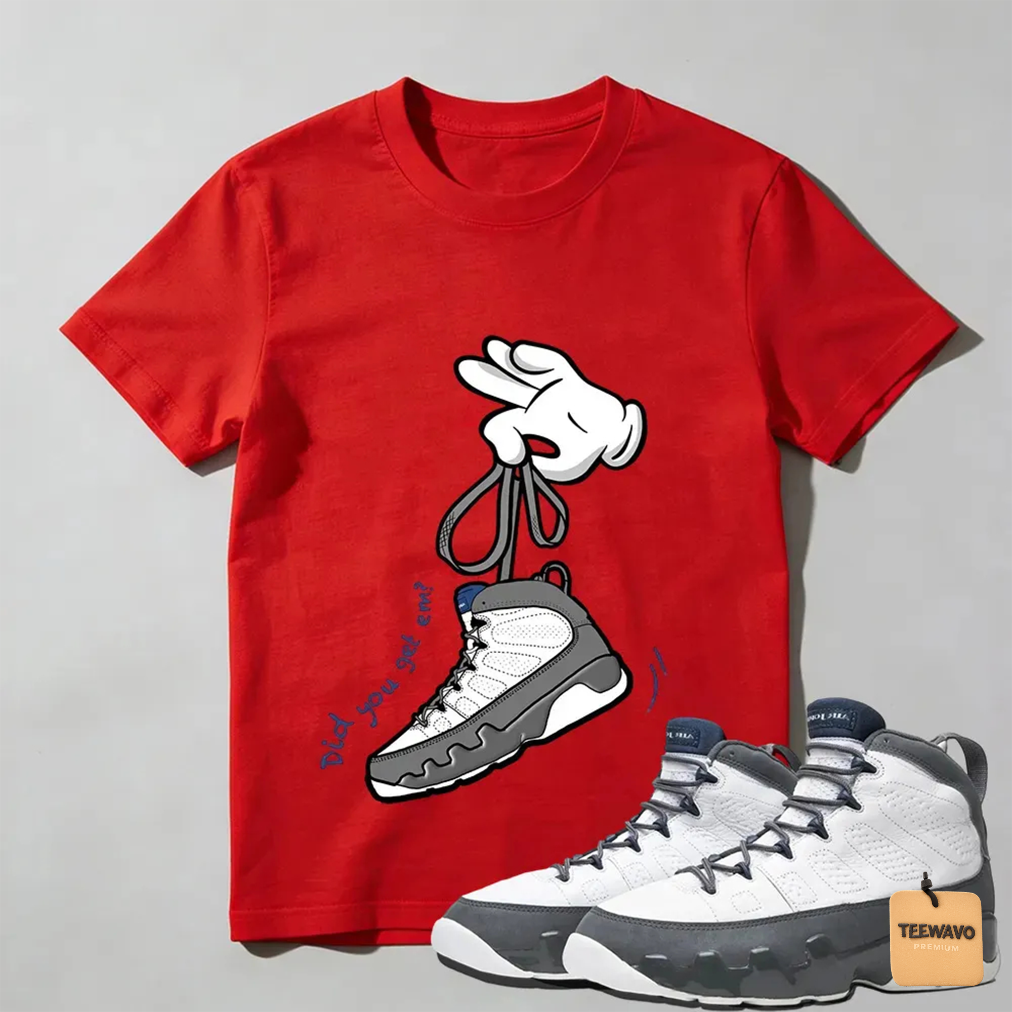 Cartoon Hands Sneaker Tees - Air Joordan 9 Flint Grey