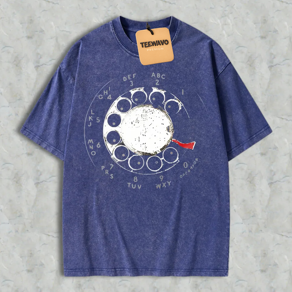 Vintage Rotary Phone Dial Graphic Washed T-shirt