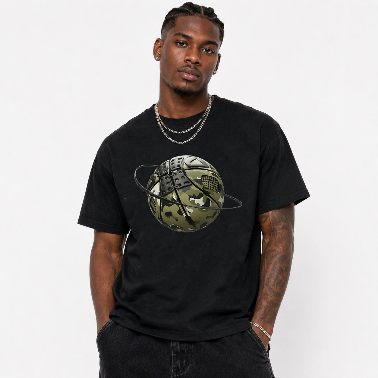 Camo Basketball Planet Sneaker Tee - Air Jordan 4 Medium Olive